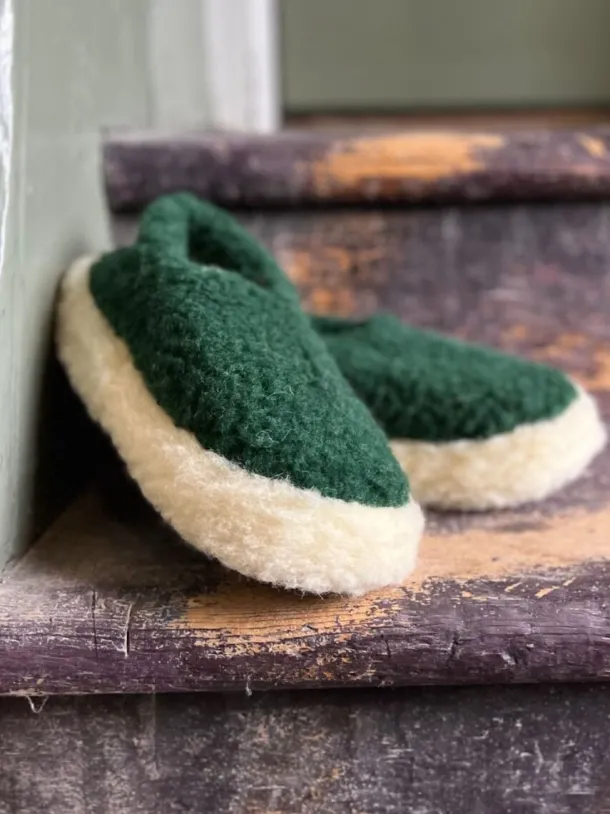 Merino Wool Slippers Dark Green