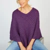 Merino Wool V Neck Poncho - Pink Mix