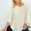 Merino Wool V Neck Poncho - Natural Yarn