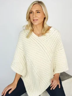 Merino Wool V Neck Poncho - Natural Yarn