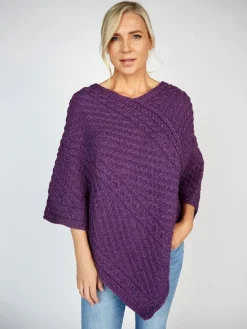 Merino Wool V Neck Poncho - Pink Mix