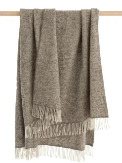 Natural Wool Eco Throw Pale Grey Herringbone