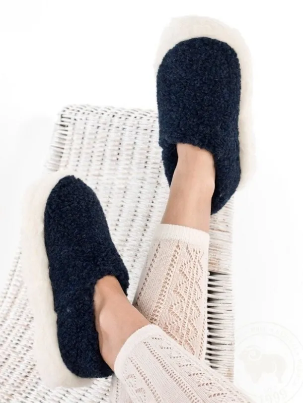 Navy Blue Wool Slippers