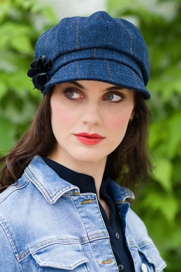 Newsboy Cap Navy Herringbone col.34