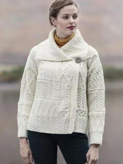 One Button Aran Ladies Cardigan
