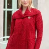 One Button Aran Patchwork Cardigan Red