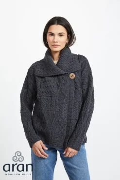 One Button Patchwork Cardigan Charcoal
