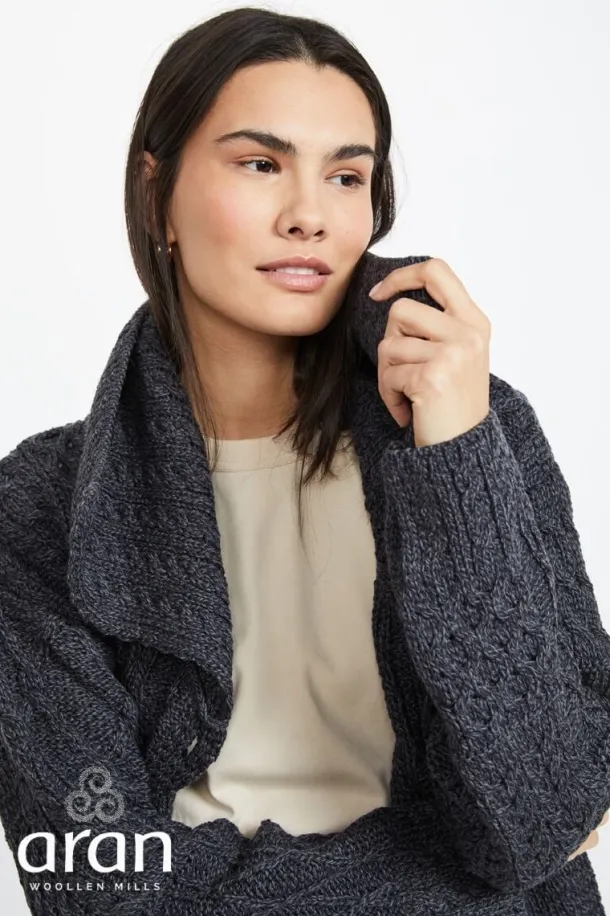 One Button Patchwork Cardigan Charcoal