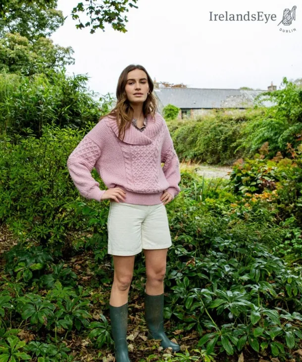 Oversized Shawl Collar Sweater Pale Pink