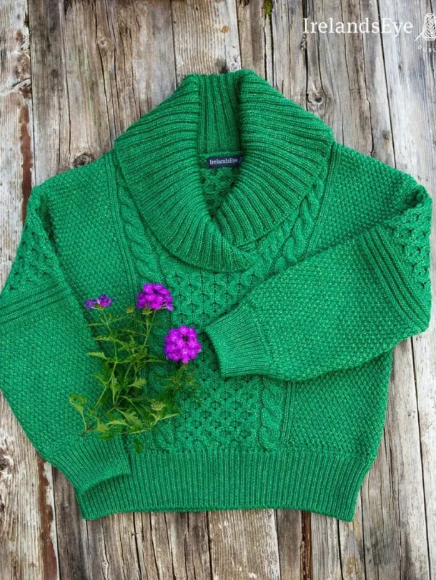 Oversized Shawl Collar Sweater Green Marl