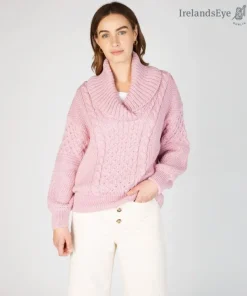 Oversized Shawl Collar Sweater Pale Pink