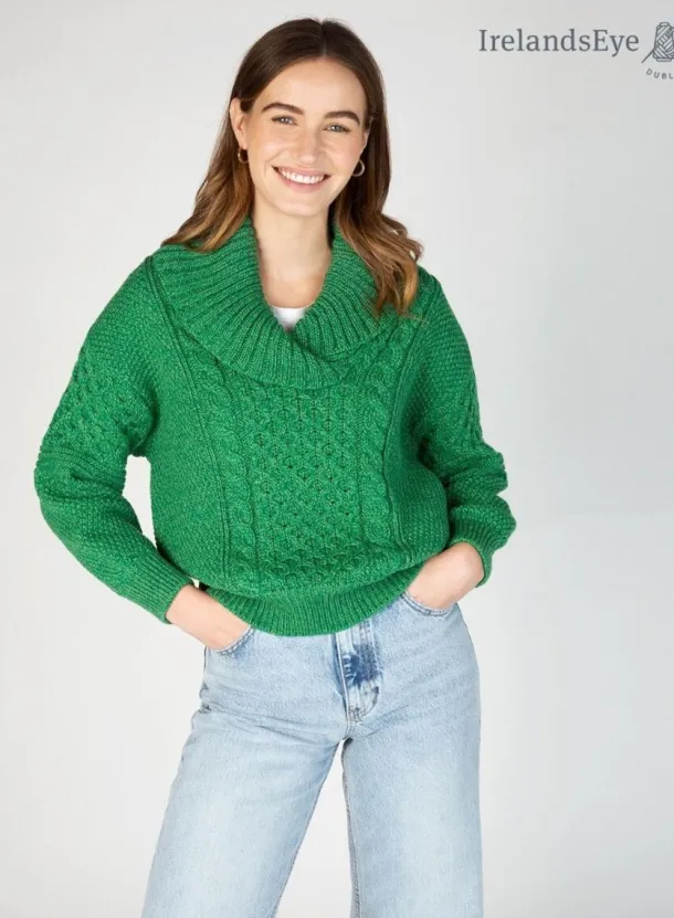 Oversized Shawl Collar Sweater Green Marl