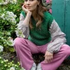 Pansy V Neck Aran Vest Green Marl