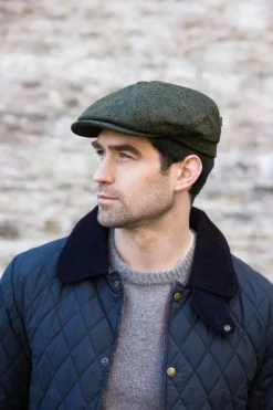 8 Piece Driving Cap Green Herringbone Col: 27