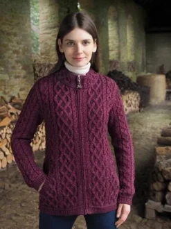 Plaited Zip Cardigan Purple