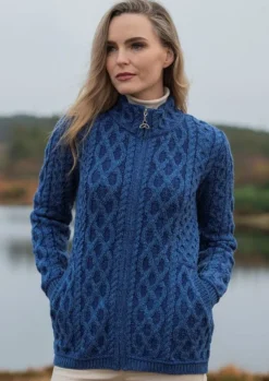 Plated Zip Cardigan Blue Marl