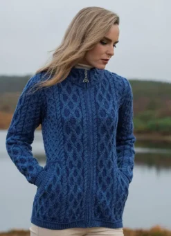 Plated Zip Cardigan Blue Marl