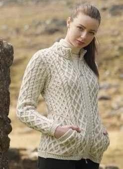 Plated Zip Cardigan Oatmeal