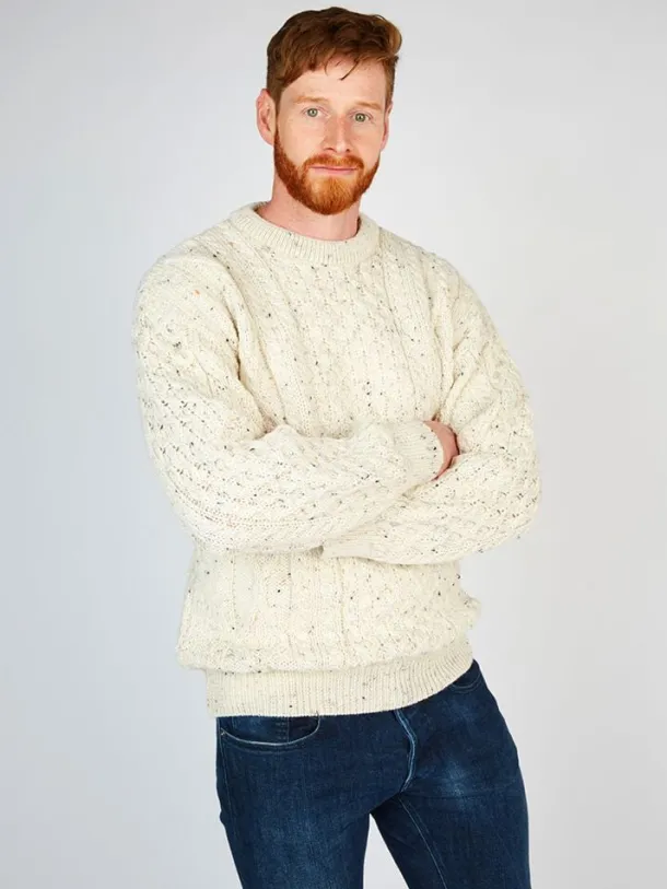 Pure Wool Aran Sweater Natural Fleck