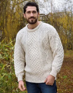 Pure Wool Aran Sweater Natural Fleck