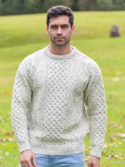 Pure Wool Aran Sweater Natural Fleck