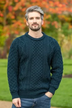 Pure Wool Aran Sweater Unisex Black Watch