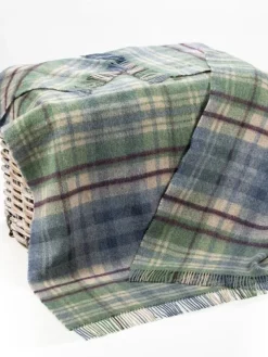 Pure Wool Throw Blue Green Plaid - Col.LW100