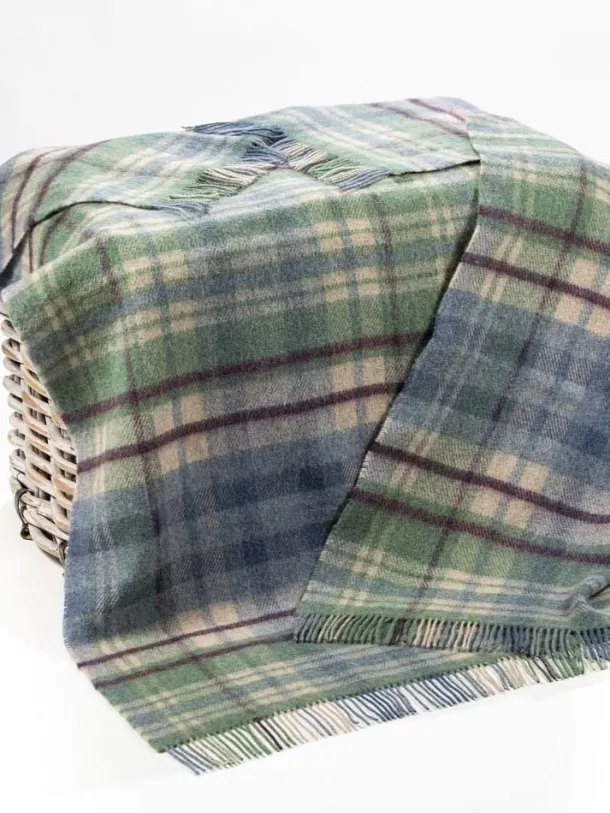 Pure Wool Throw Blue Green Plaid - Col.LW100