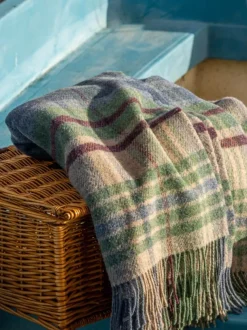 Pure Wool Throw Blue Green Plaid - Col.LW100