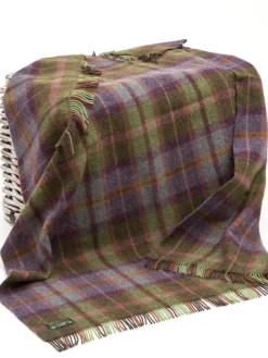 Pure Wool Throw Green and Purple Tartan - Col.LW187