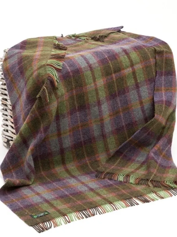 Pure Wool Throw Green and Purple Tartan - Col.LW187