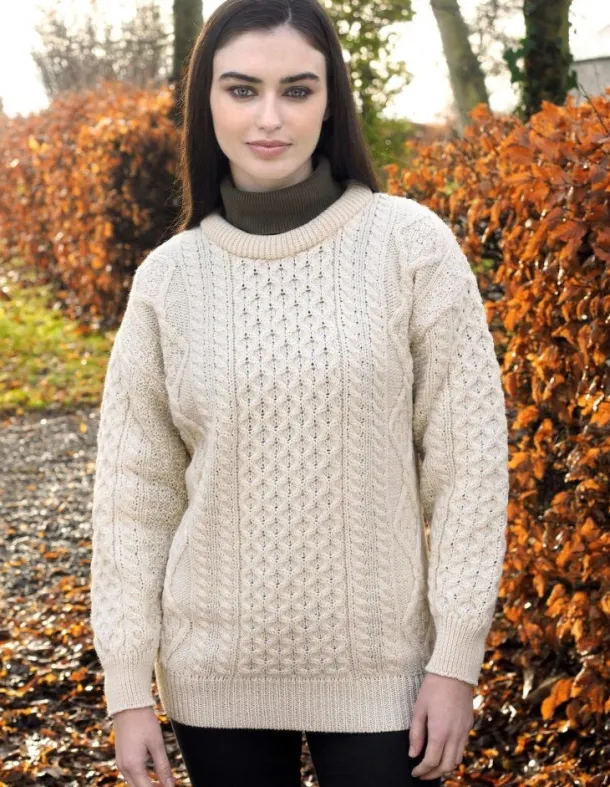Pure Wool Unisex Aran Sweater Natural
