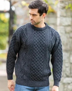 Pure Wool Unisex Aran Sweater Charcoal