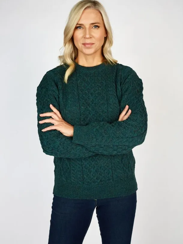 Pure Wool Unisex Aran Sweater Moss Green