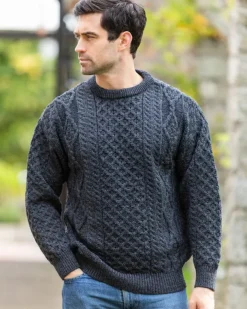 Pure Wool Unisex Aran Sweater Charcoal