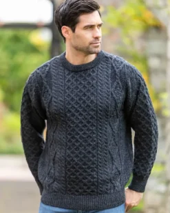 Pure Wool Unisex Aran Sweater Charcoal