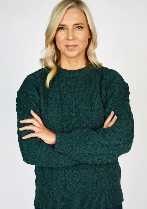 Pure Wool Unisex Aran Sweater Moss Green
