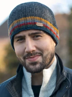 Rib Pullon Hat Charcoal with yellow/red band