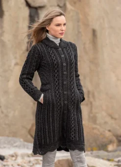 Scallop Edge Coat CHARCOAL -100% Merino Wool