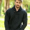 Shawl Neck Aran Sweater Blackwatch