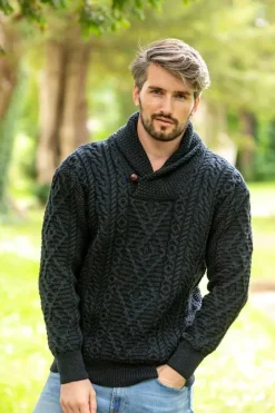 Shawl Neck Aran Sweater Blackwatch