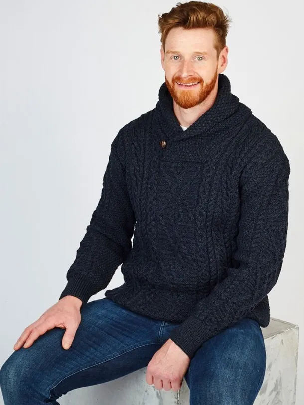 Shawl Neck Aran Sweater Blackwatch