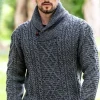 Shawl Neck Aran Sweater Slate