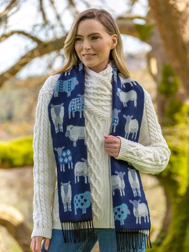 Sheep Motif Scarf Navy
