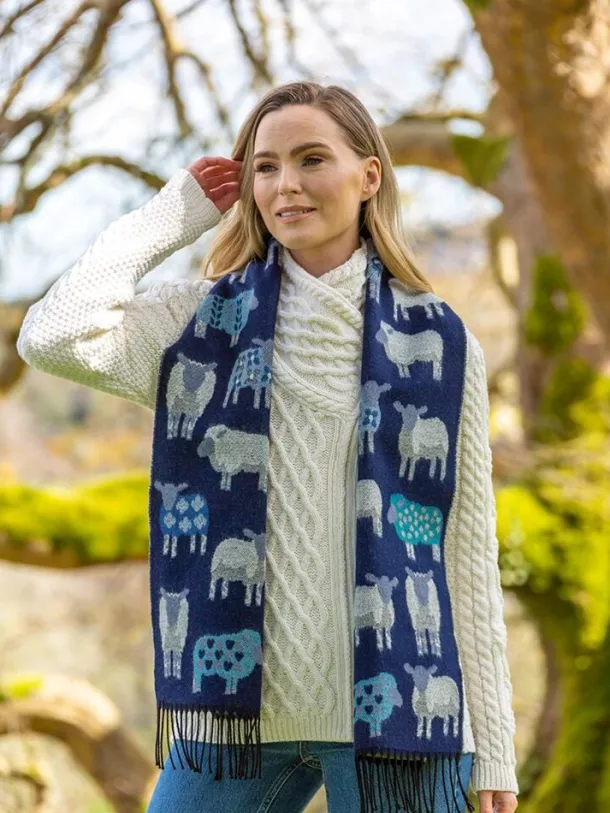 Sheep Motif Scarf Navy