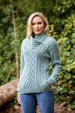 Side Zip Cable knit Sweater with Claddagh Zip