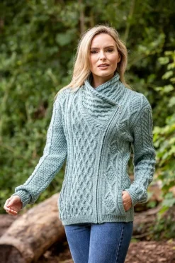 Side Zip Cable knit Sweater with Claddagh Zip