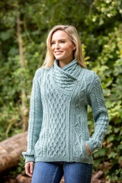 Side Zip Cable knit Sweater with Claddagh Zip