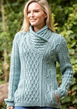 Side Zip Cable knit Sweater with Claddagh Zip