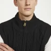 Sleeveless Lined Shetland Wool Aran Cardigan black